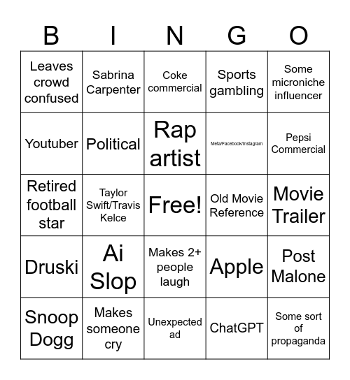 Super Bowl Commercials! Bingo Card