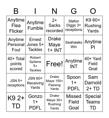 Superbowl 60 Bingo Card