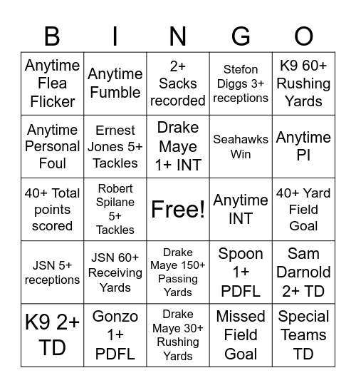 Superbowl 60 Bingo Card