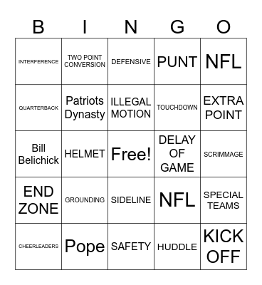 Super Bowl Bingo Card