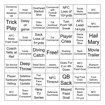 Super Bowl Bingo Card