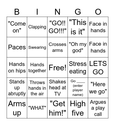 Husband watching football Bingo Card