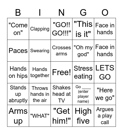 Husband watching football Bingo Card