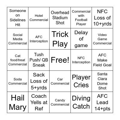 Super Bowl Bingo Card