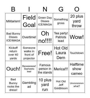 Superb Owl Bingo Card