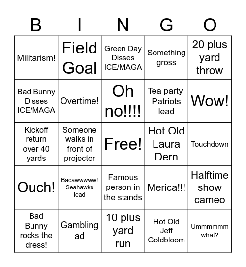 Superb Owl Bingo Card