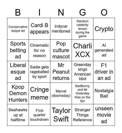 UPER BOWL BINGO Card