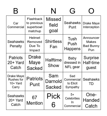 Superbowl LX Bingo Card