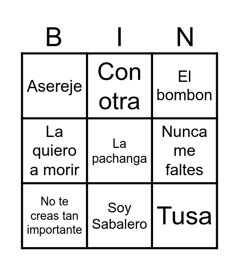 Bingo Musical L&S Bingo Card