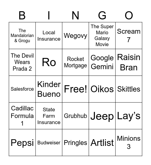 The Vault's Commercial Bingo Card