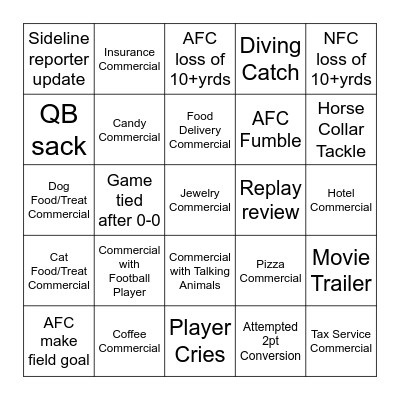 Super Bowl Bingo Card