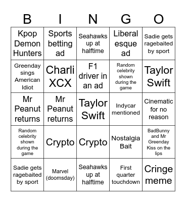 UPER BOWL BINGO Card