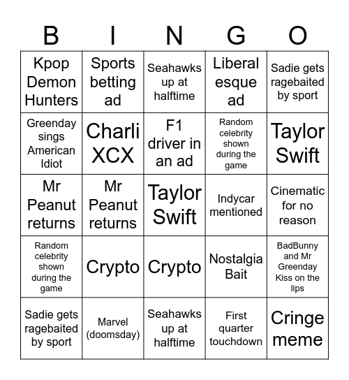 UPER BOWL BINGO Card