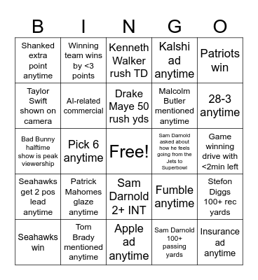 SUPERBOWL BINGO Card