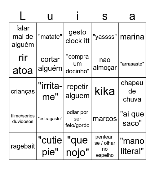 Luisa bingo Card