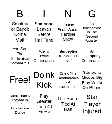 Super Bowl Bingo Card