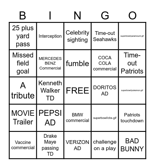 Super Bowl 51 Bingo Card