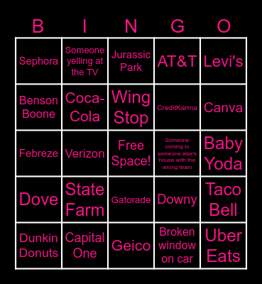Super Bowl Adds Bingo Card