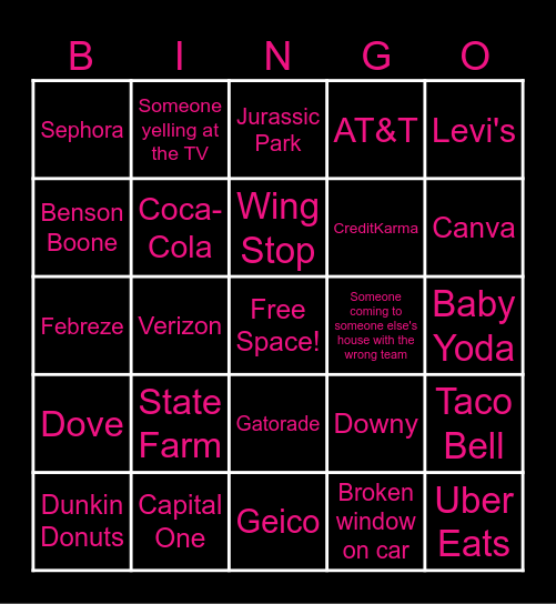 Super Bowl Adds Bingo Card