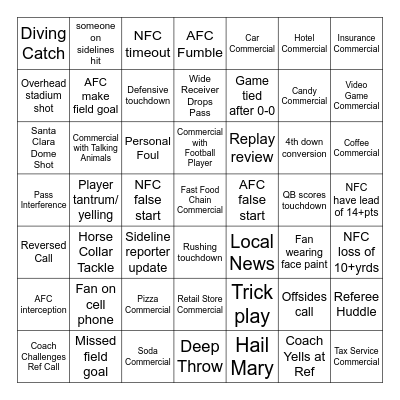 Super Bowl Bingo Card