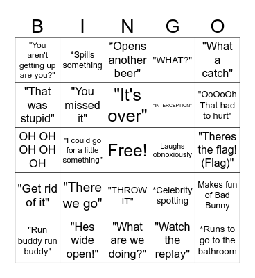 2026 Superbowl, Things dad will say... Bingo Card