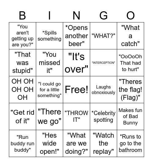 2026 Superbowl, Things dad will say... Bingo Card