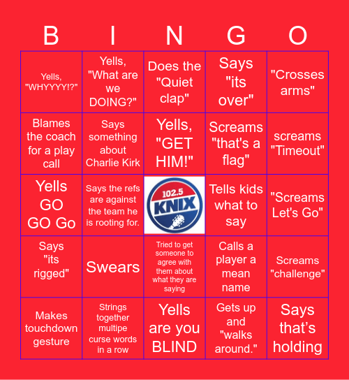 Husband Football Bingo Card