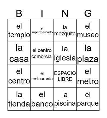 LOS LUGARES DE MI BARRIO Bingo Card
