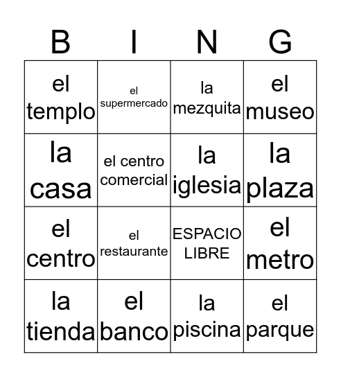 LOS LUGARES DE MI BARRIO Bingo Card