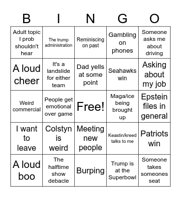 Superbowl party bingo Card