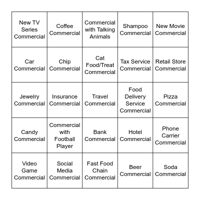 Super Bowl Bingo Card