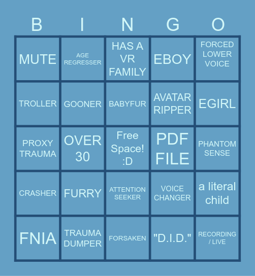 VRChat Player Bingo Card