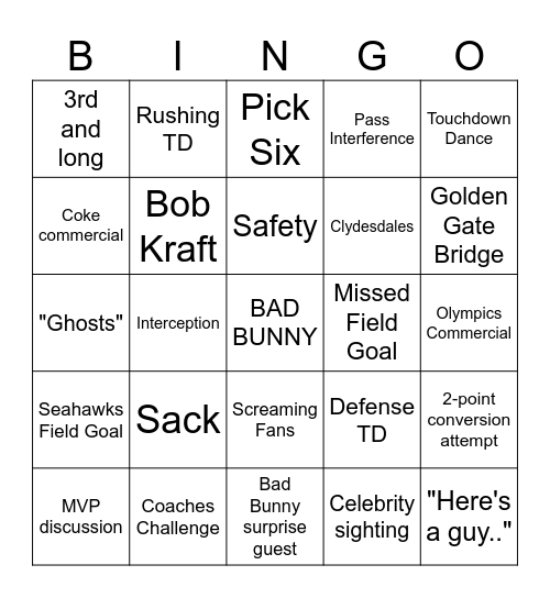 Bad Bunny Super Bowl Concert Bingo Card