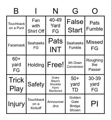 Super Bowl LX Bingo Card