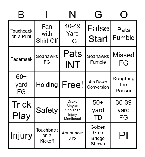 Super Bowl LX Bingo Card