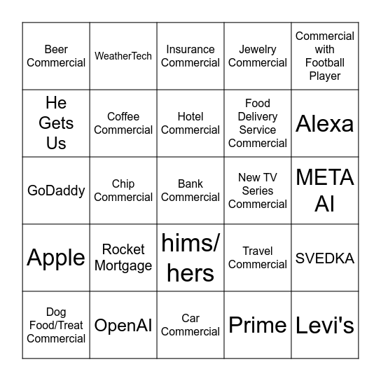 Super Bowl Bingo Card