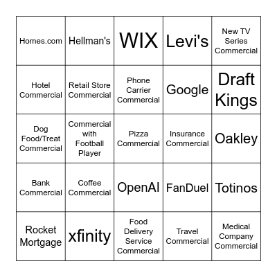 Super Bowl Bingo Card