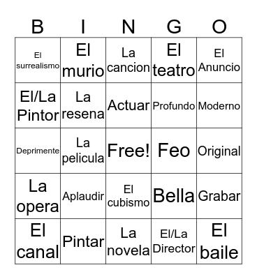 Unit 4 Spanish Bingo Card