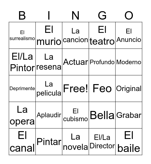 Unit 4 Spanish Bingo Card