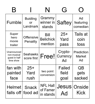 SUPER BOWL LX Bingo Card