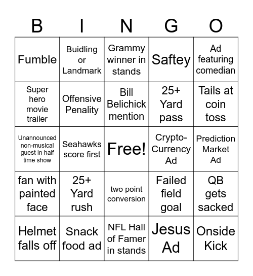SUPER BOWL LX Bingo Card