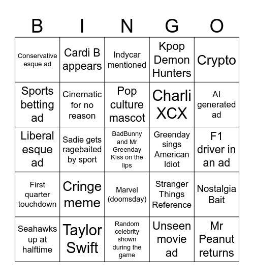 SuperbOWl Bingo Card