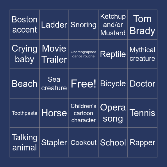 Superbowl Commercial Bingo Card