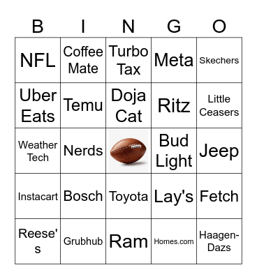 Super bowl commercial bingo Card
