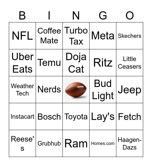 Super bowl commercial bingo Card