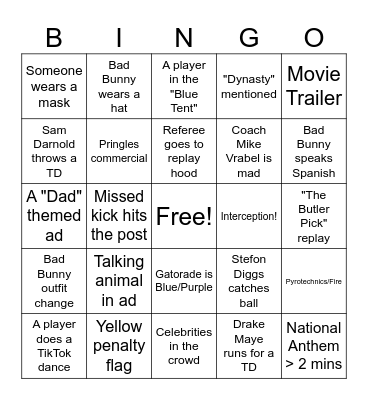 SUPER BOWL BINGO Card