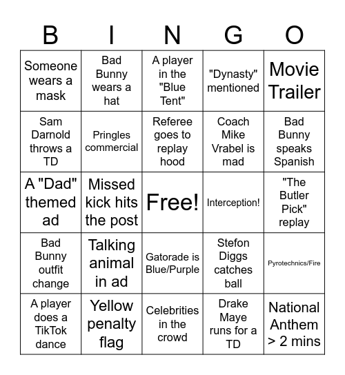 SUPER BOWL BINGO Card