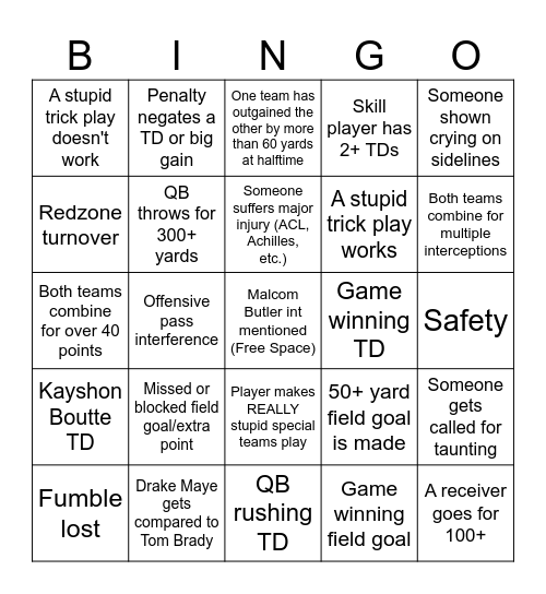 Duocade Super Bowl 60 Bingo Card