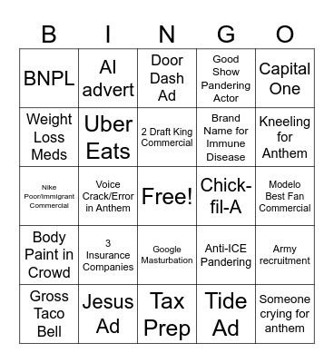 Super Bowl Bingo Card