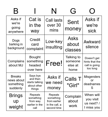 Call Bingo Card